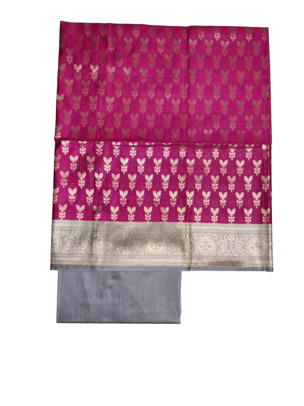 Pink Banarasi Silk Zari Work Unstitched Suit Set with dupatta for Women