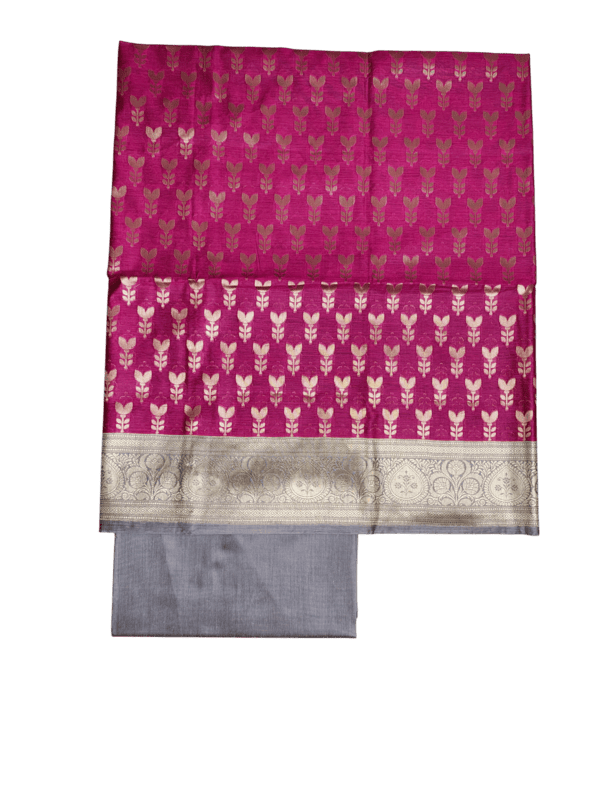 Pink Banarasi Silk Zari Work Unstitched Suit Set with dupatta for Women