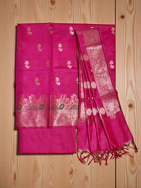 Magenta Banarasi Silk Dress Materials for Women