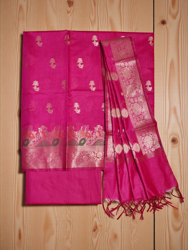 Magenta Banarasi Silk Dress Materials for Women