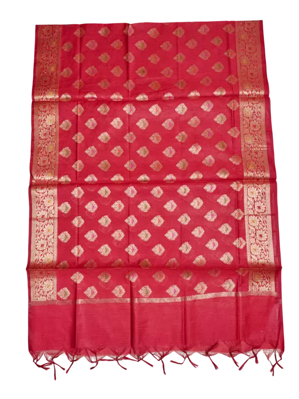 Red Banarasi Cotton Silk Unstitched Salwar Suit Set with Dupatta for Women