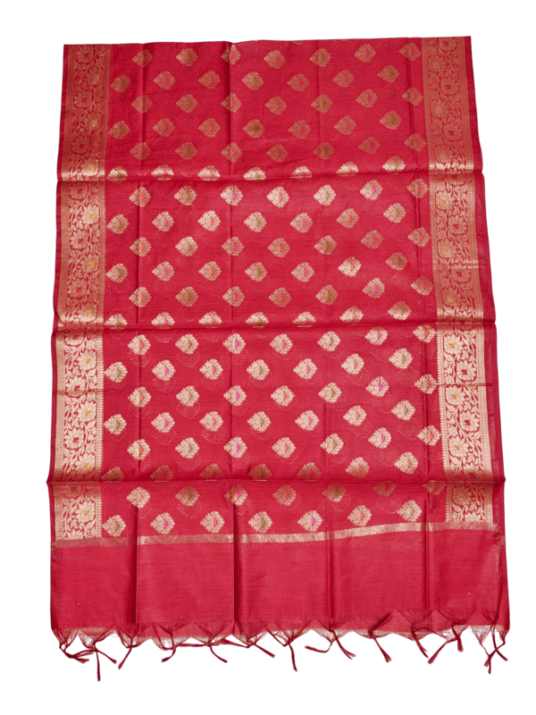 Red Banarasi Cotton Silk Unstitched Salwar Suit Set with Dupatta for Women
