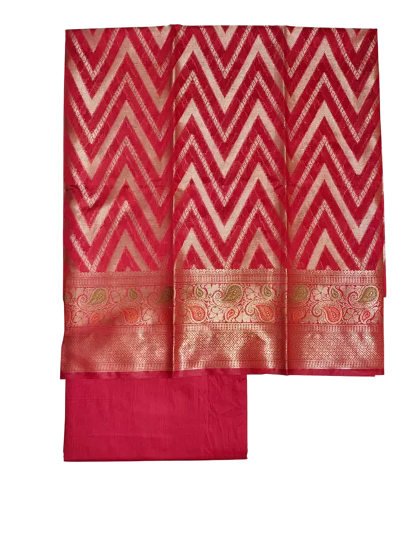 Red Banarasi Cotton Silk Unstitched Salwar Suit Set with Dupatta for Women