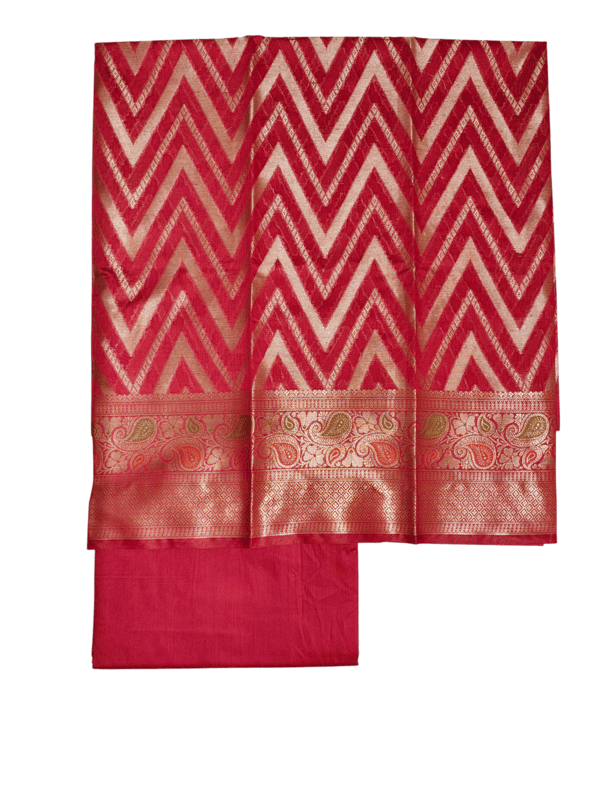 Red Banarasi Cotton Silk Unstitched Salwar Suit Set with Dupatta for Women
