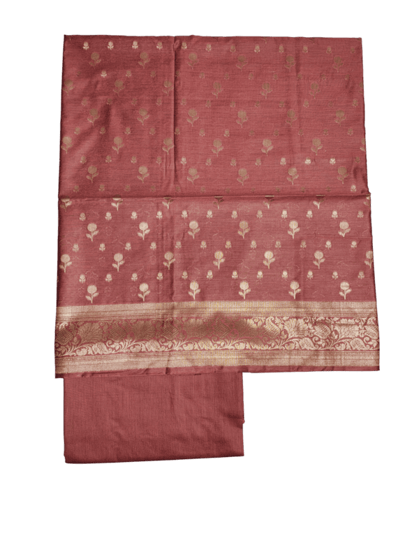 Rust Banarasi Silk Zari Work Unstitched Suit Set with dupatta for Women