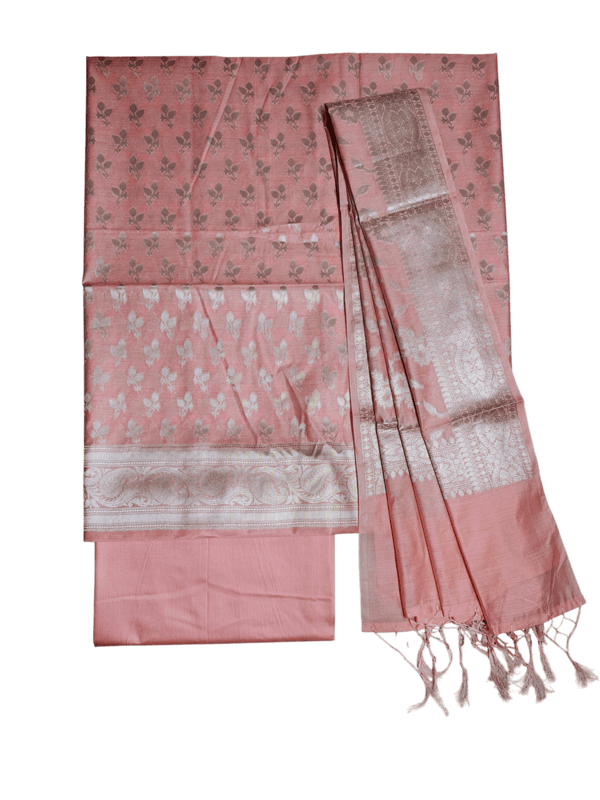 Peach Banarasi Silk Zari Work Dress Materials with dupatta for Women