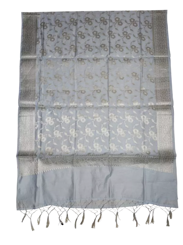 Light Blue Banarasi Silk Zari Work Unstitched Suit Set with dupatta for Women
