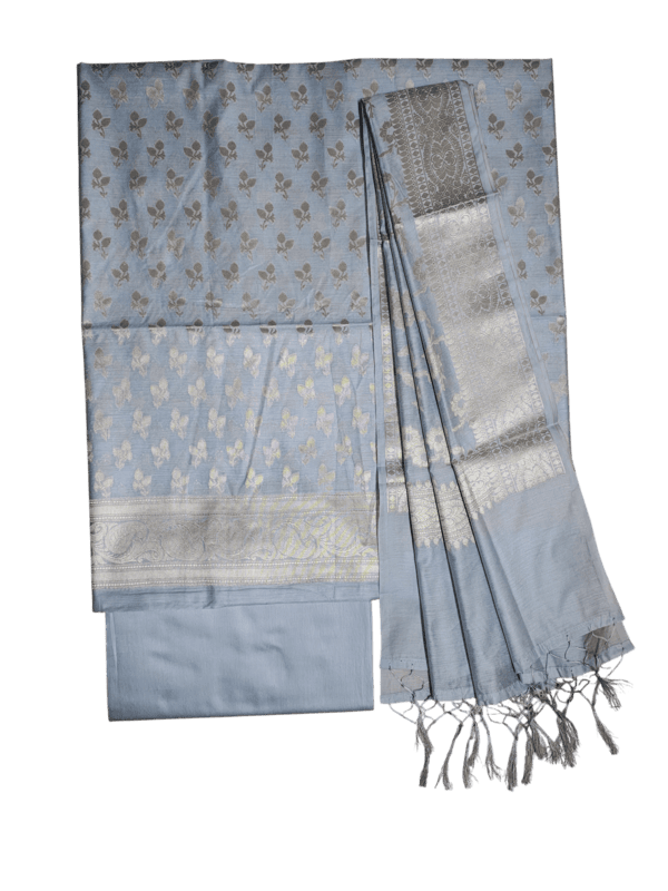 Light Blue Banarasi Silk Zari Work Unstitched Suit Set with dupatta for Women