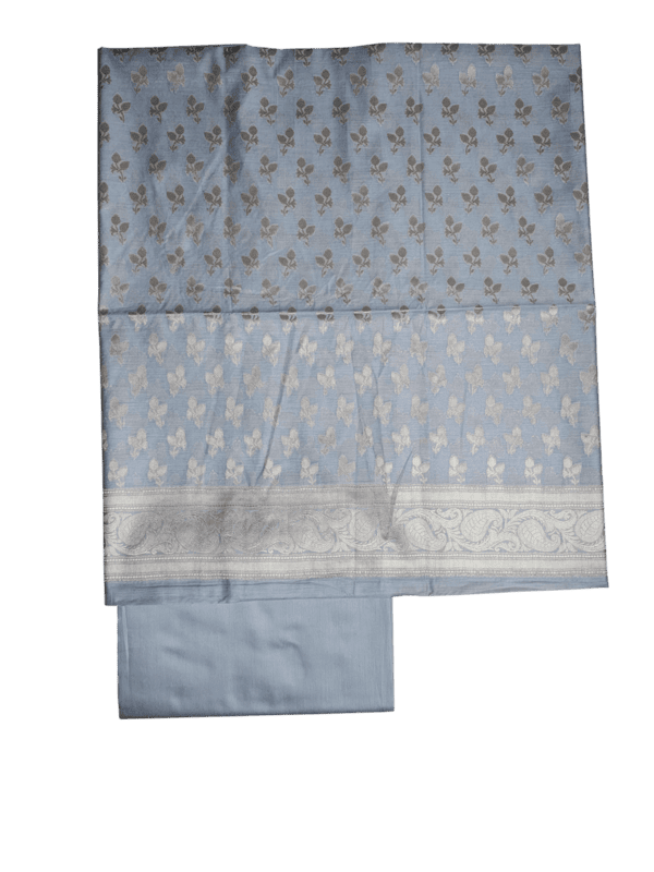 Light Blue Banarasi Silk Zari Work Unstitched Suit Set with dupatta for Women