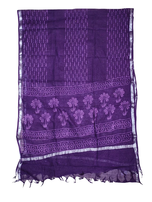 Dark Purple Hand Block Print Cotton Dress Materials with Linen Dupatta for Women