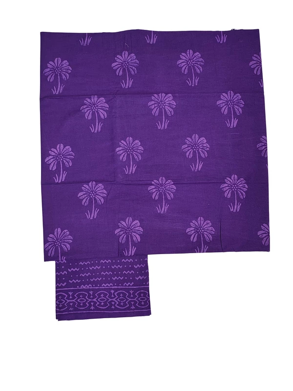 Dark Purple Hand Block Print Cotton Dress Materials with Linen Dupatta for Women