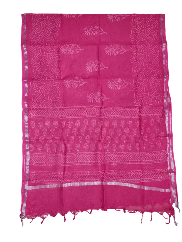 Pink Hand Block Print Cotton Dress Materials with Linen Dupatta for Women