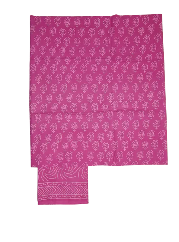 Pink Hand Block Print Cotton Dress Materials with Linen Dupatta for Women