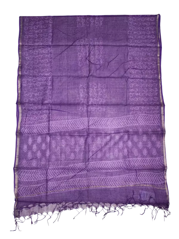 Purple Kota Doria Hand block Print Unstitched Suit Set