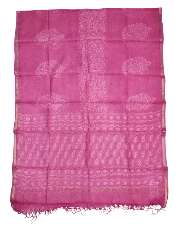 Pink Kota Doria Hand block Print Unstitched Suit Set