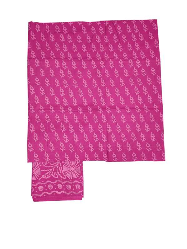 Pink Kota Doria Hand block Print Unstitched Suit Set