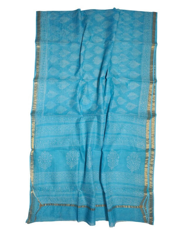 Firoza Kota Doria Hand Block Print Saree for Women