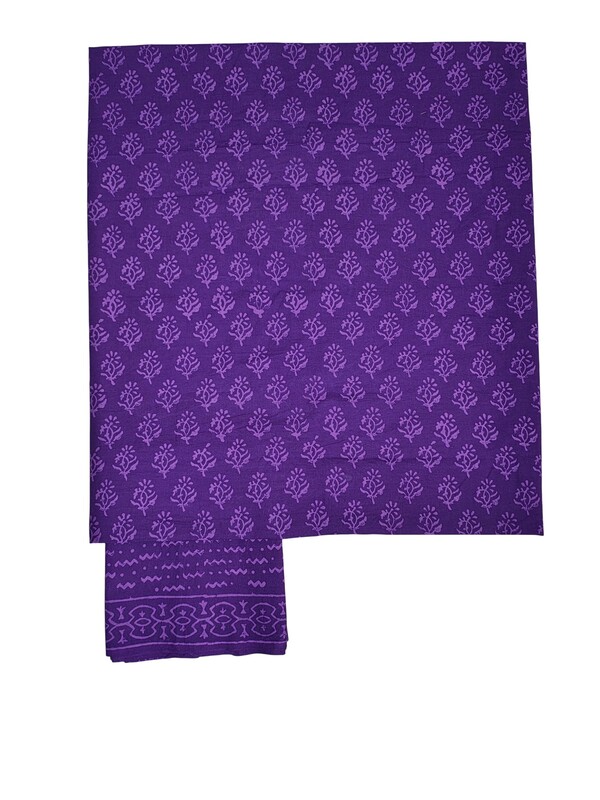 Purple Hand Block Print Cotton Dress Materials with Linen Dupatta for Women