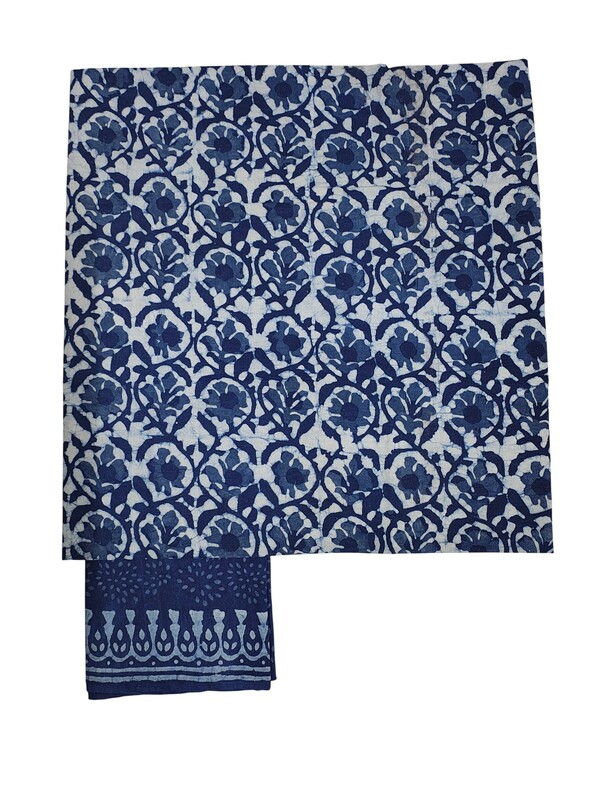 Indigo Dabu Print Pure Cotton Dress Materials with Linen Dupatta for Women