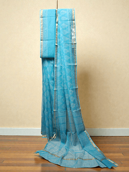 Firoza Kota Doria Hand Block Print Saree for Women