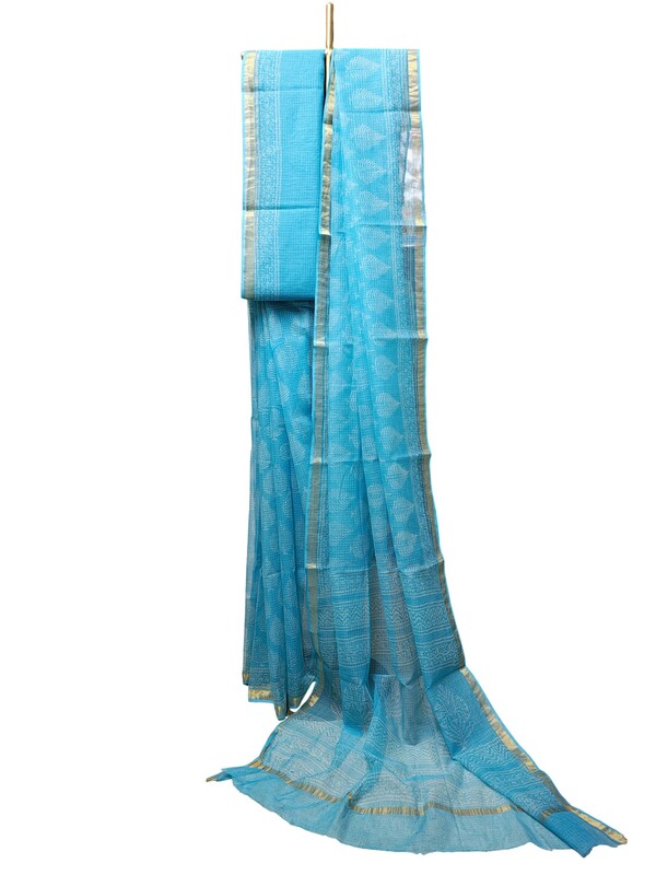 Firoza Kota Doria Hand Block Print Saree for Women