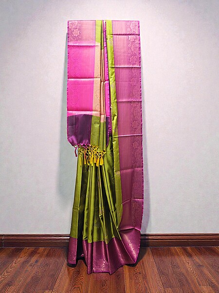 Olive Green Banarasi Silk Saree with Unstitched Blouse