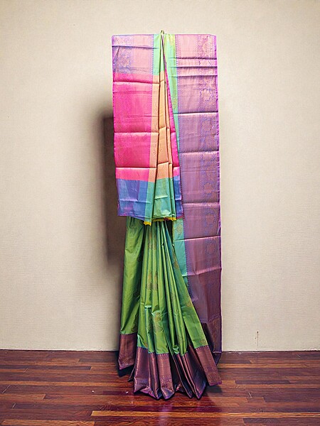 Mint Green Banarasi Silk Saree with Unstitched Blouse