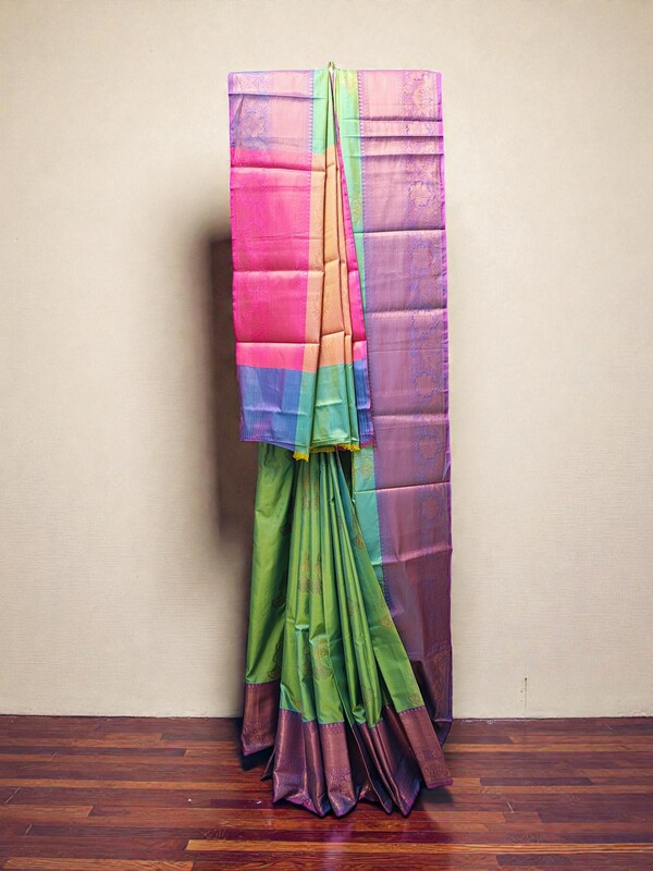 Mint Green Banarasi Silk Saree with Unstitched Blouse