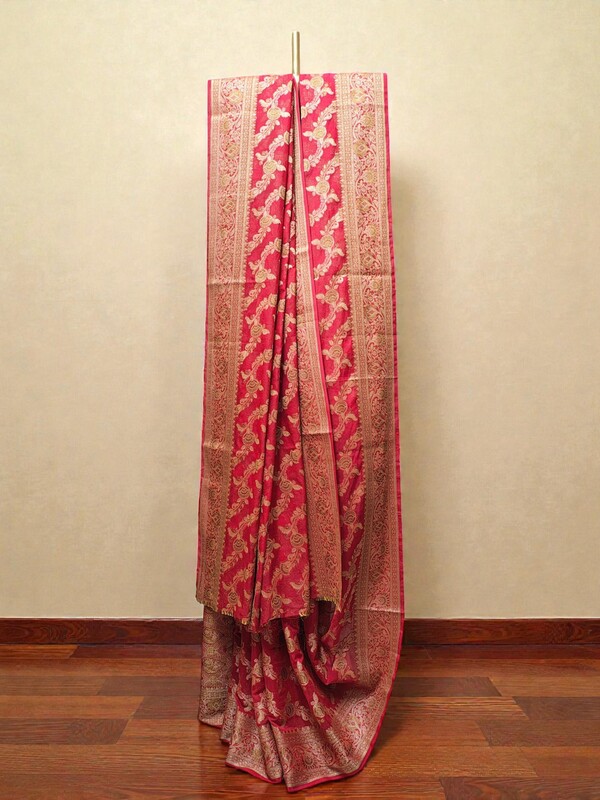 Red Banarasi Silk Zari Saree with Unstitched Blouse