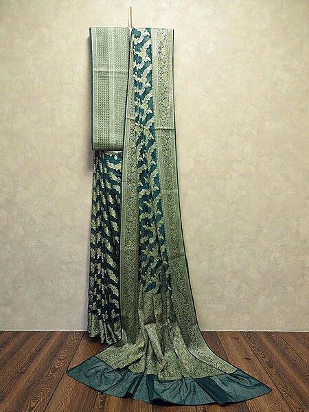 Green Banarasi Silk Golden Zari Saree with Unstitched Blouse