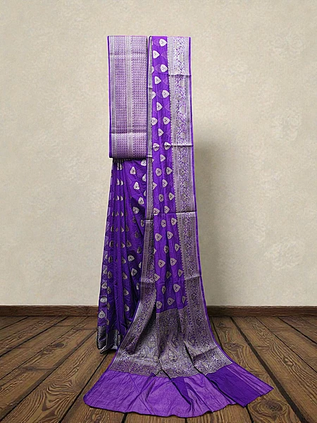 Purple Banarasi Silk Saree with Unstitched Blouse