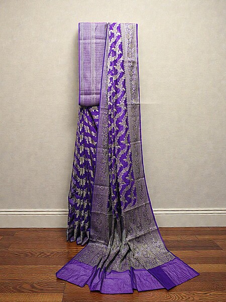 Purple Banarasi Silk Zari Saree with Unstitched Blouse