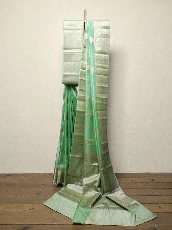 Green Banarasi Silk Zari Saree with Unstitched Blouse