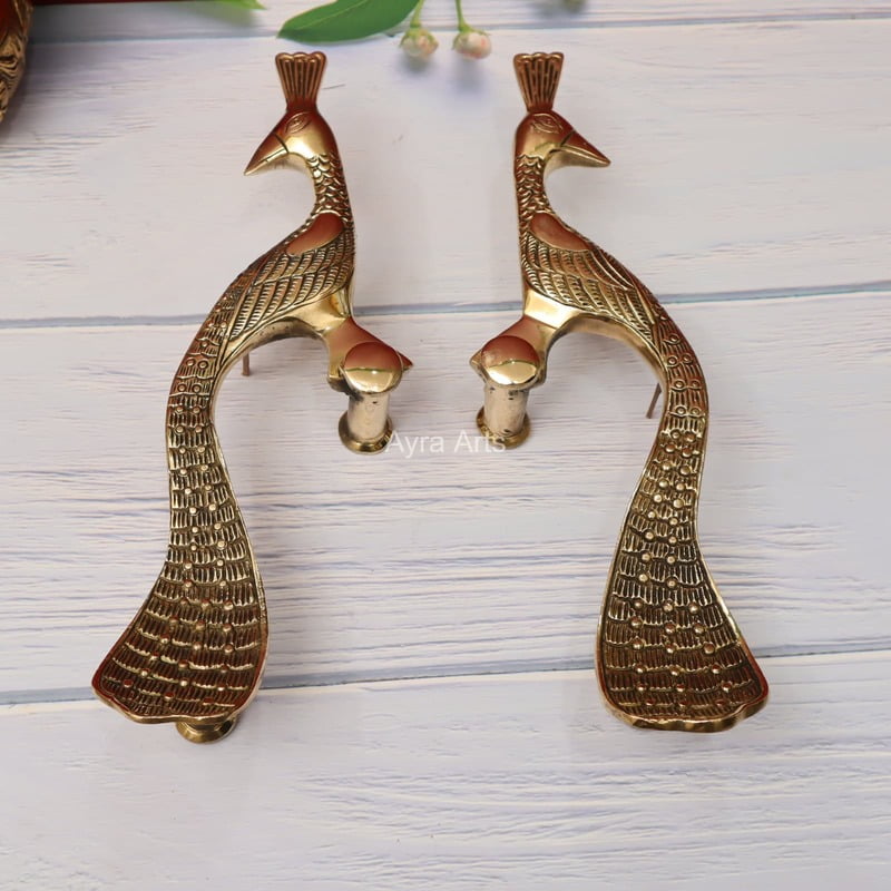 Peacock Door Handle Set - 13.2 Inch Height