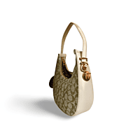 Beige Monogram Shoulder Bag with Gold Accent