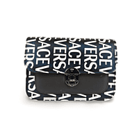 Black and White Logo Print Crossbody Bag with Chain Strap