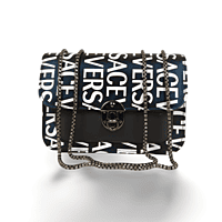 Black and White Logo Print Crossbody Bag with Chain Strap