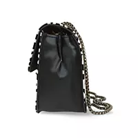 Black and White Logo Print Crossbody Bag with Chain Strap