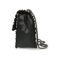 Black and White Logo Print Crossbody Bag with Chain Strap