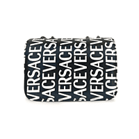 Black and White Logo Print Crossbody Bag with Chain Strap