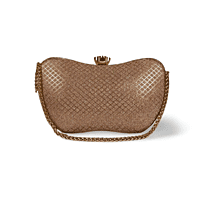Golden Glitter Textured Clutch Bag with Chain Strap