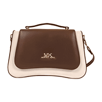 Brown and Cream Two-Tone Top Handle Handbag with Golden Logo