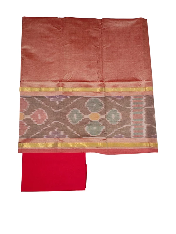Peach Pochampally Ikkat Silk Unstitched Suit Set