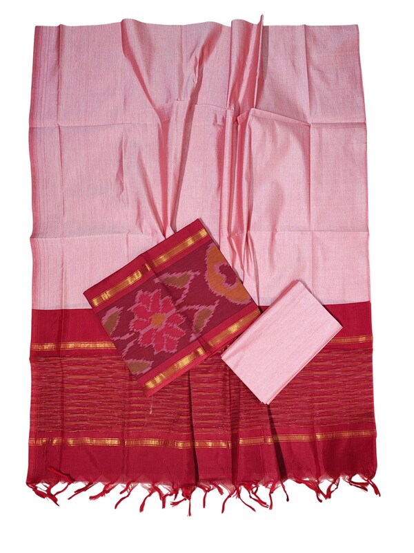 Red Pochampally Ikkat Silk Unstitched Suit Set