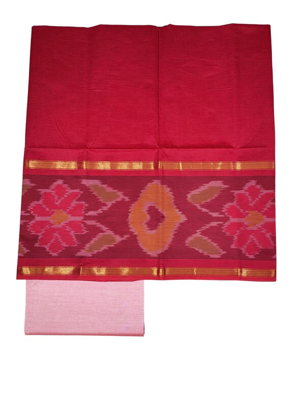 Red Pochampally Ikkat Silk Unstitched Suit Set
