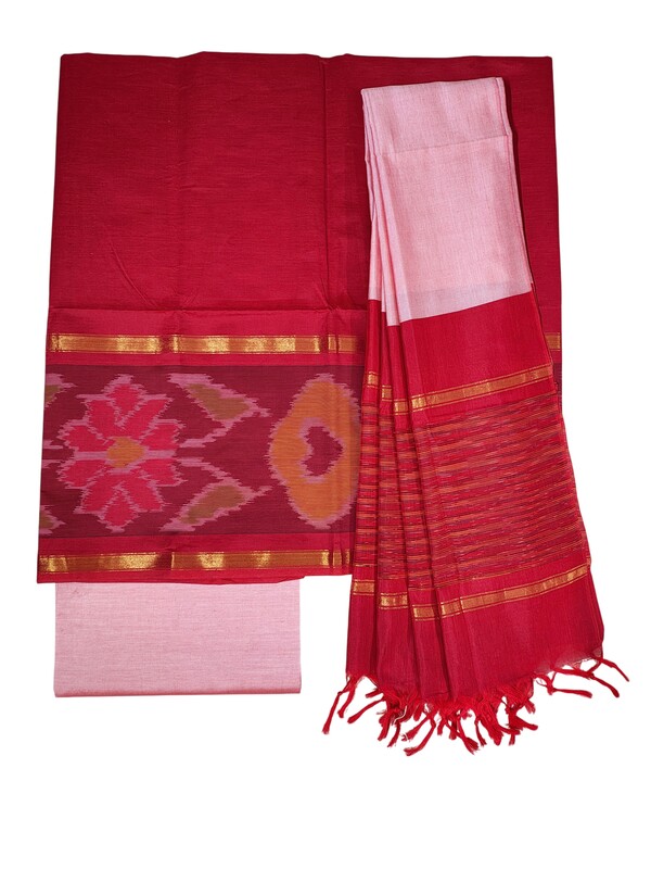 Red Pochampally Ikkat Silk Unstitched Suit Set