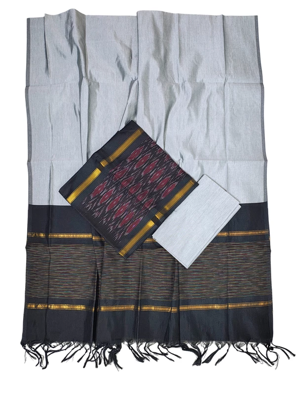 Black Pochampally Ikkat Silk Unstitched Suit Set