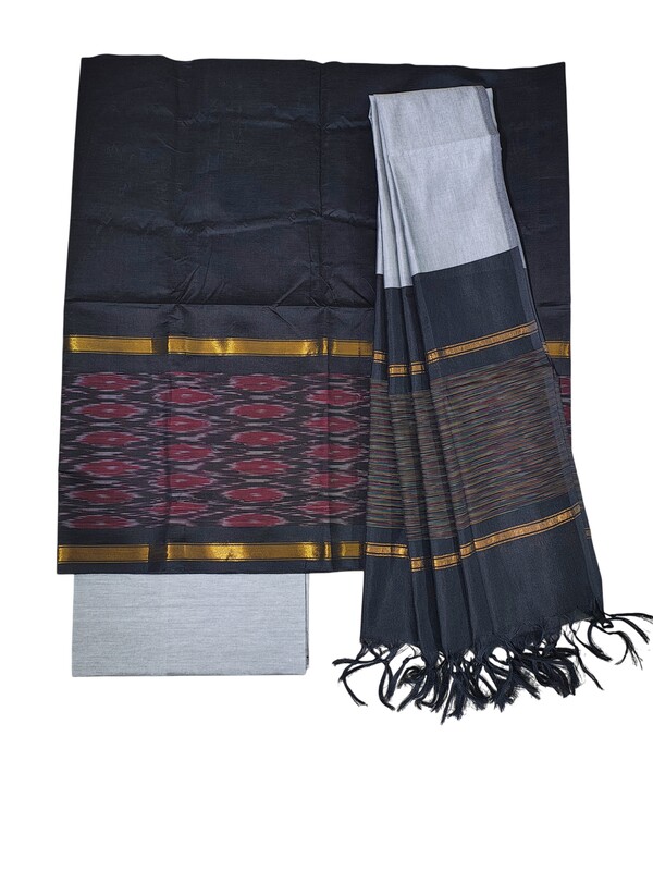 Black Pochampally Ikkat Silk Unstitched Suit Set