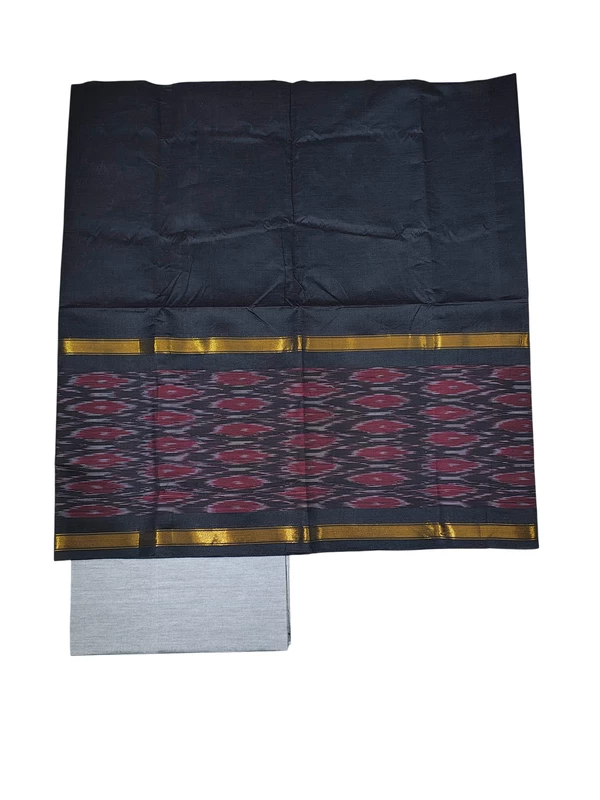 Black Pochampally Ikkat Silk Unstitched Suit Set