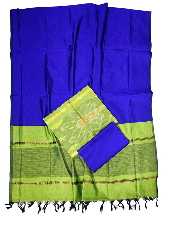 Green & Blue Pochampally Ikkat Silk Unstitched Suit Set